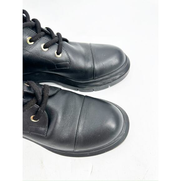Stuart Weitzman Nisha Black Leather Lug Sole Lace Up Combat Boots Size 5.5 WIDE - Picture 5 of 5